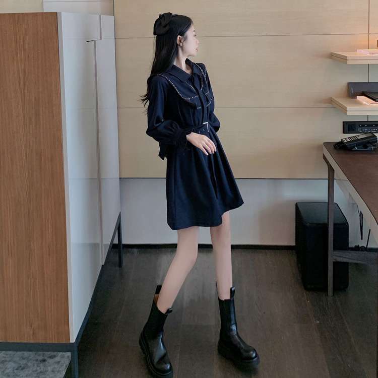 襟付きベルテッド シャツミニワンピース