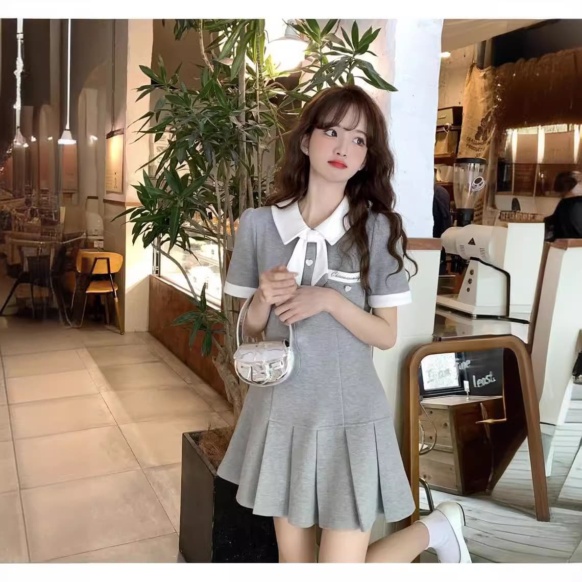 セーラー襟リボン プリーツフレアミニワンピース