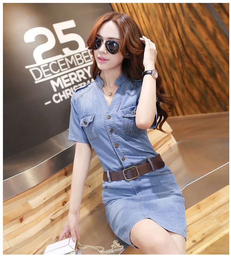 フロントジッパー付きデニムミニワンピース