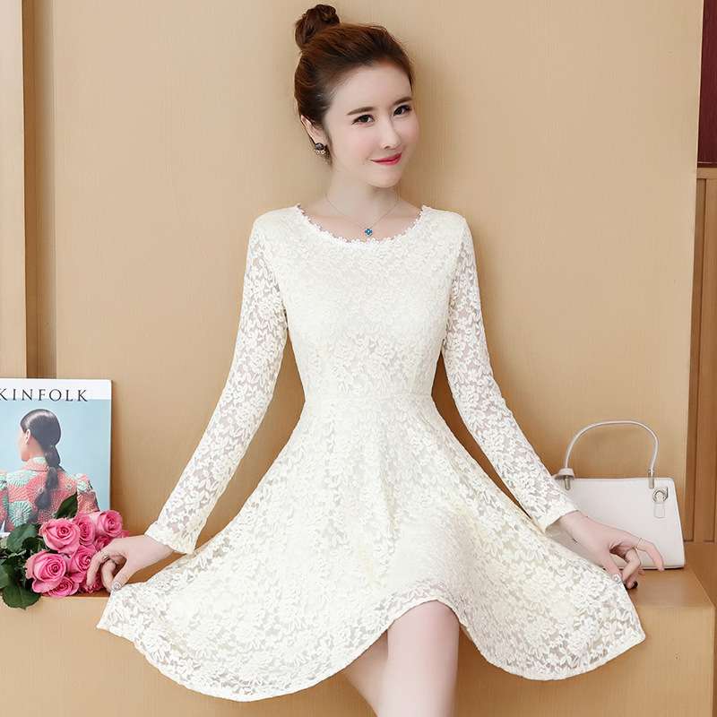 総レース袖フレアミニワンピース