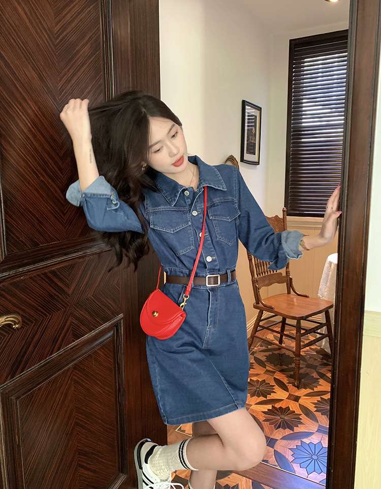 ミニワンピース デニム風ミニシャツワンピース