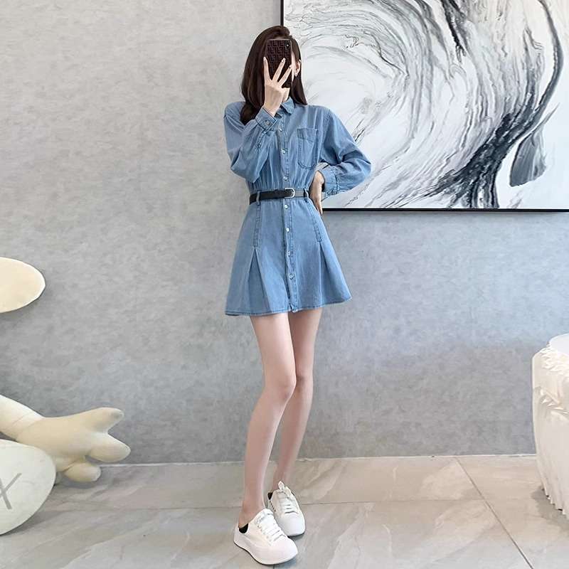 ロングスリーブデニムシャツミニワンピース
