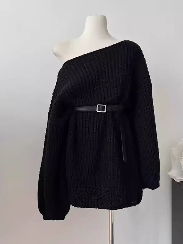ゆるふわオフショルダー ニットミニワンピース