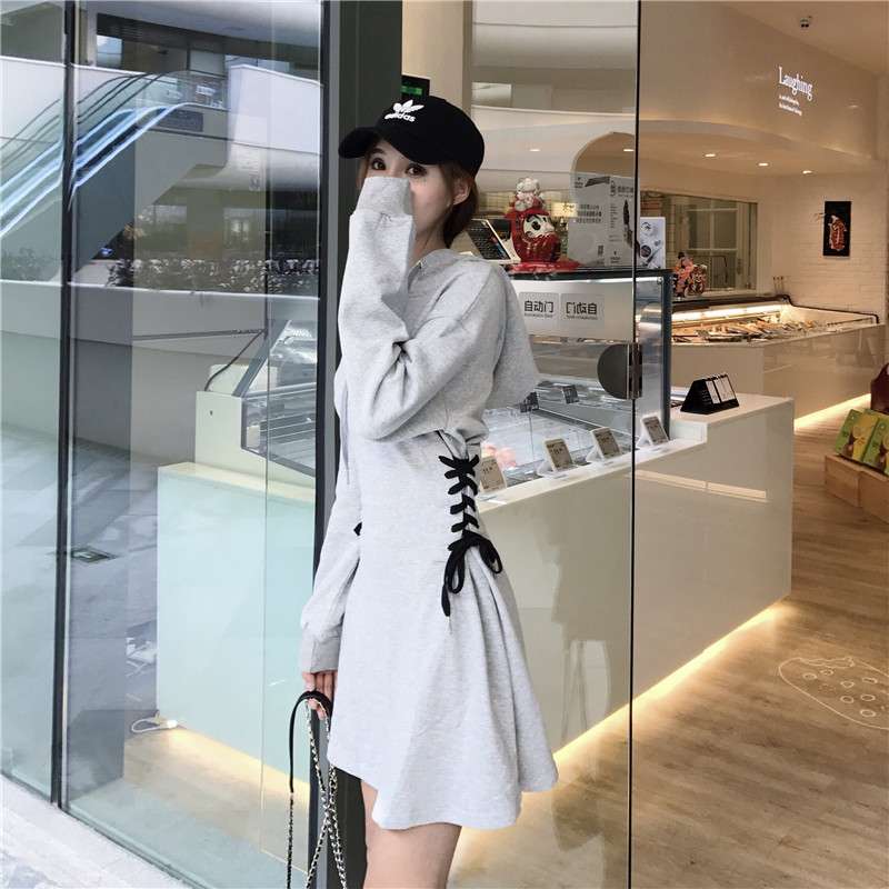 ウエストレースアップ パーカーミニフレアワンピース