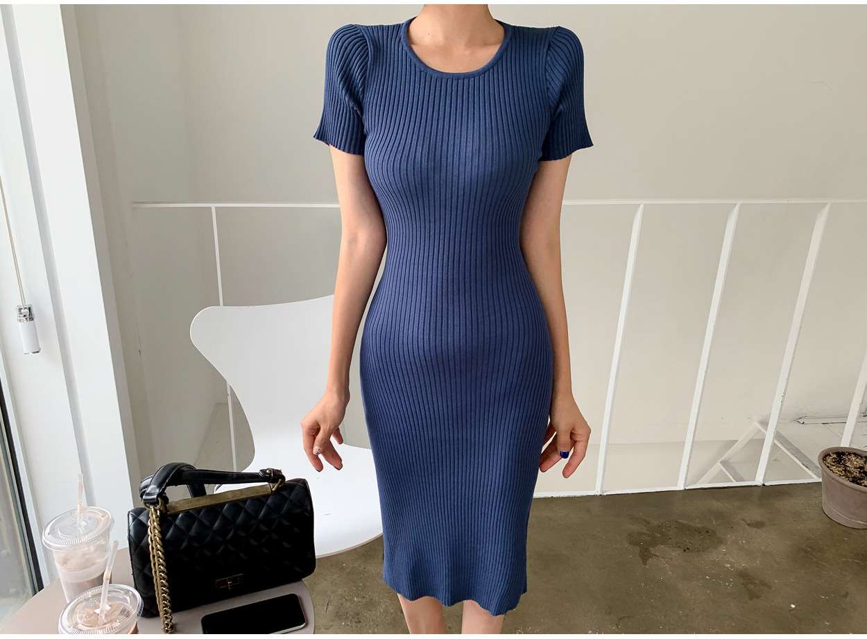 上品シルエットリブニット タイトミニワンピース