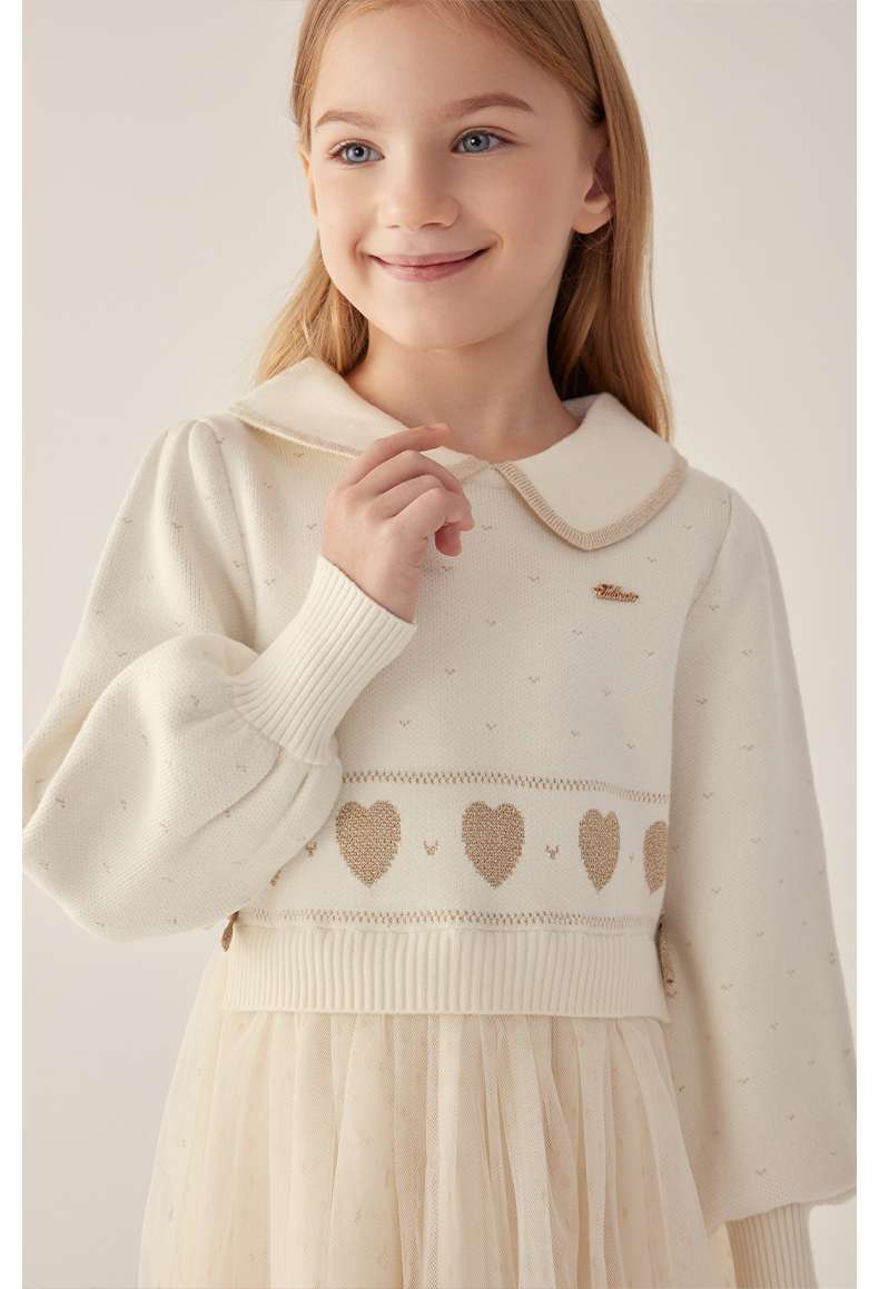 【子供用】ハート刺繍チュールキッズミニワンピース