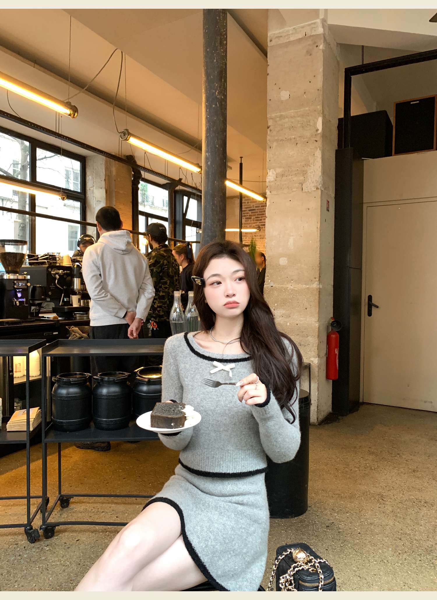 リボン付き ニットミニワンピース