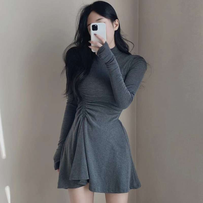 ミニワンピース シンプル無地 超ミニ丈 タイトニットワンピ 韓国風