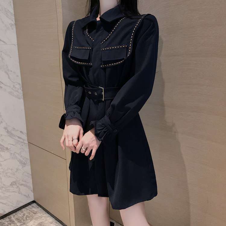 襟付きベルテッド シャツミニワンピース