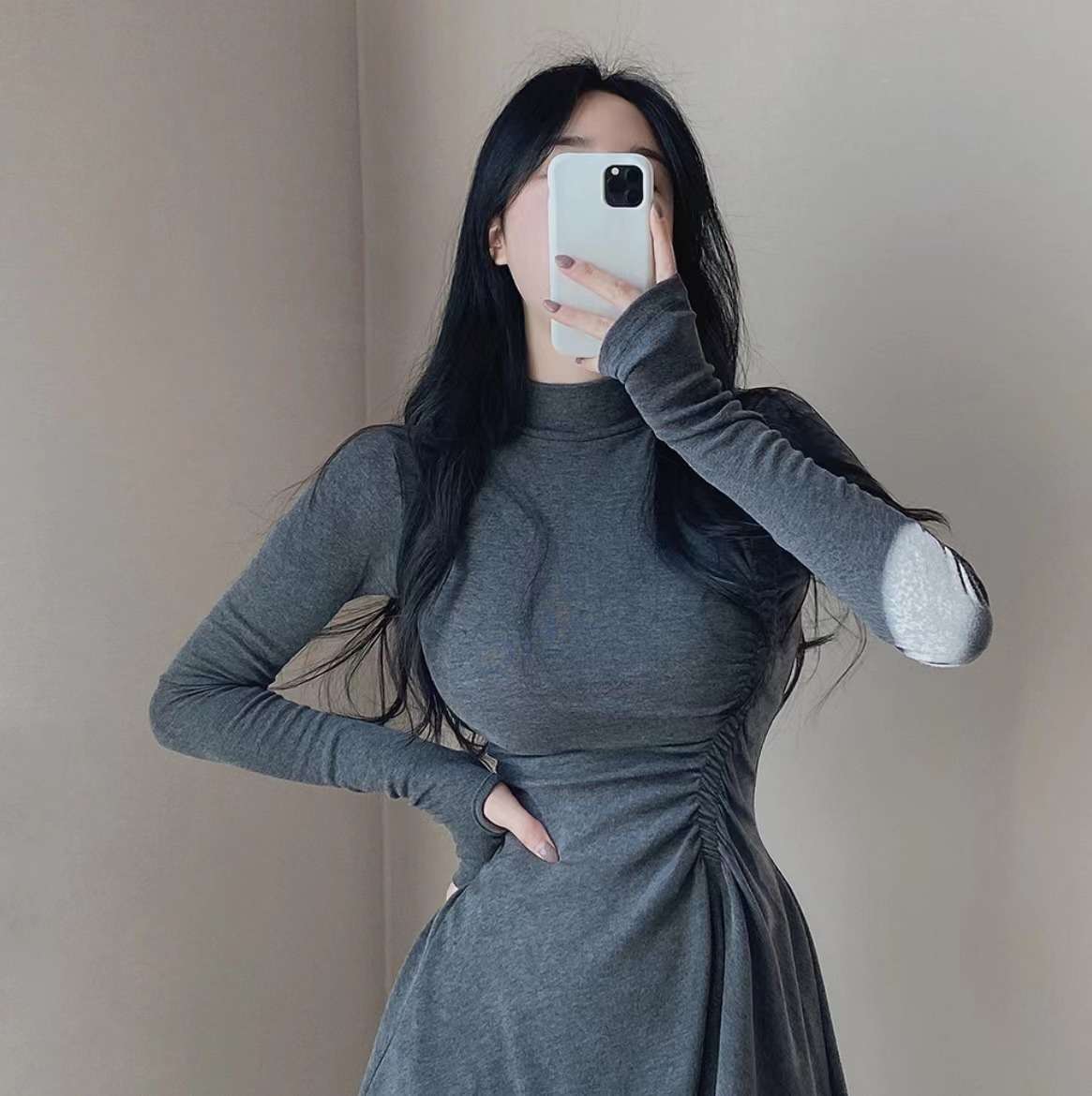 ミニワンピース シンプル無地 超ミニ丈 タイトニットワンピ 韓国風