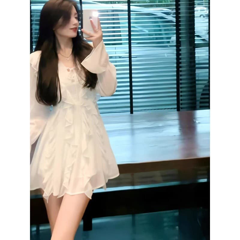 ミニワンピース カスケードフリルミニワンピース