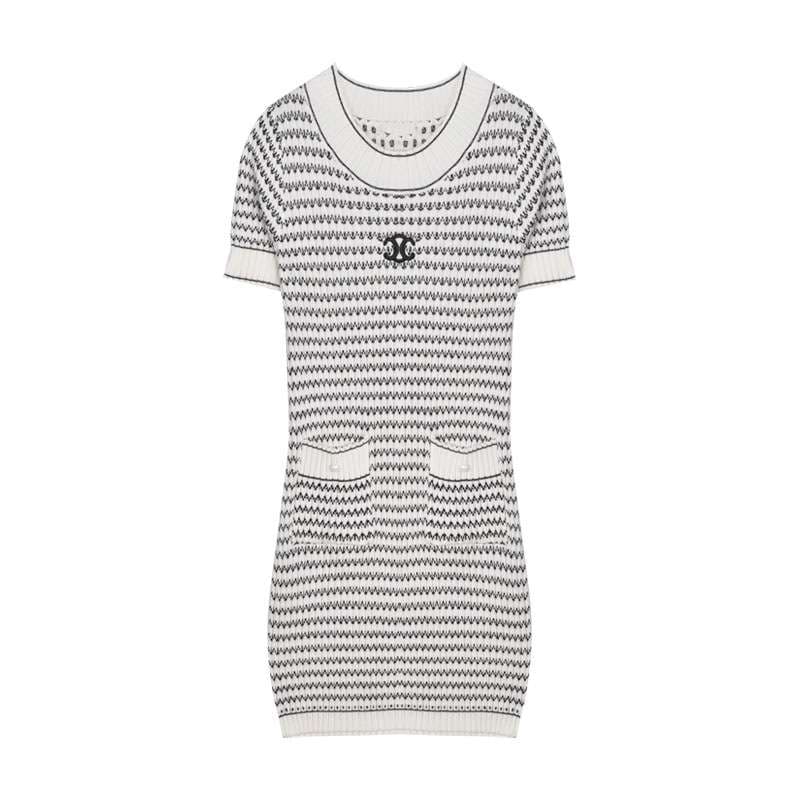 モダン千鳥格子ニットミニワンピース