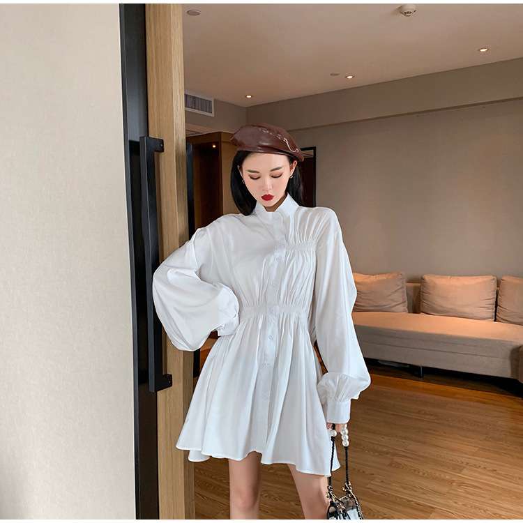 ふんわりパフスリーブ シャツミニワンピース
