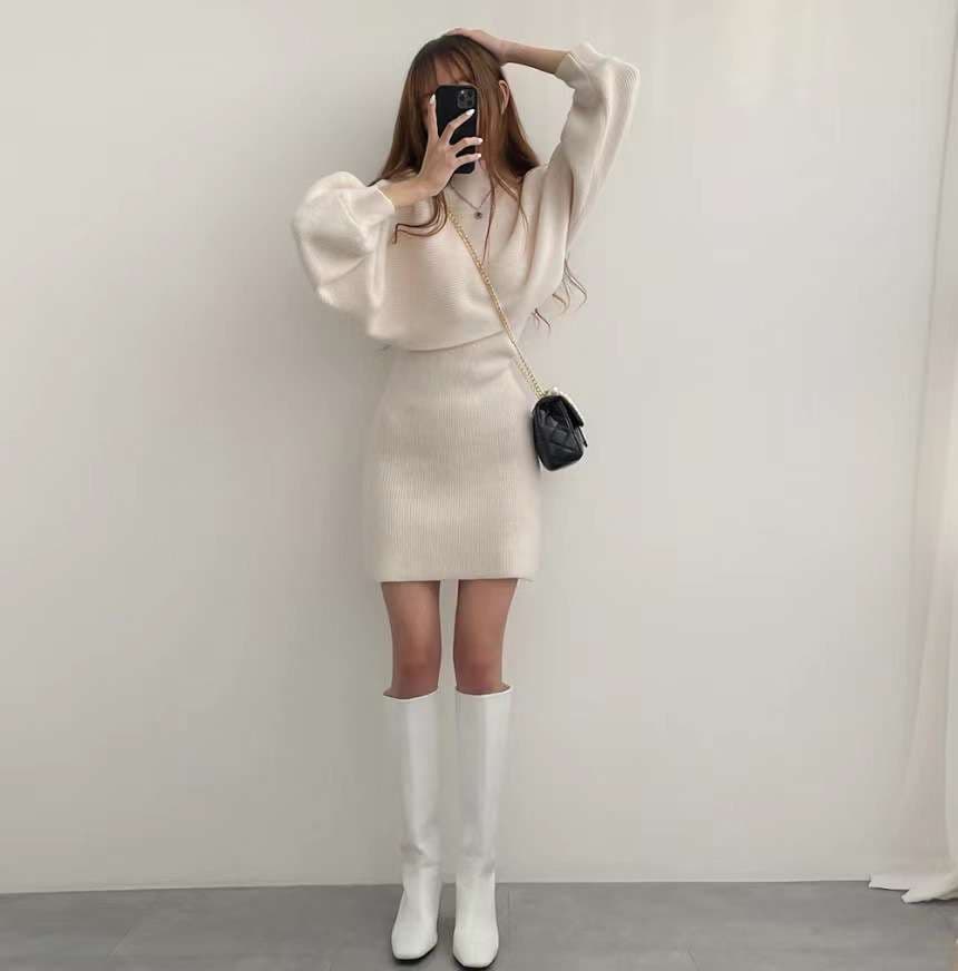 ミニワンピース オーバーサイズタートルネックxワンピースセット