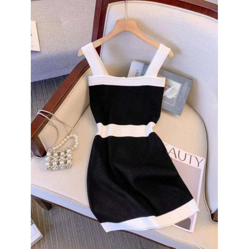 バイカラーデザイン ウエストマーク タイトミニワンピース