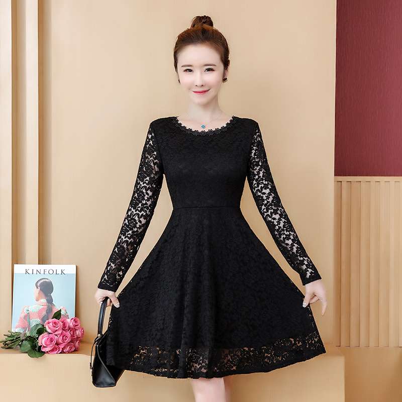 総レース袖フレアミニワンピース