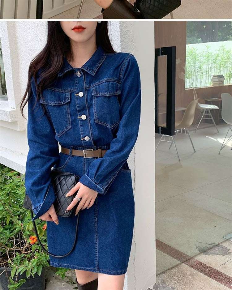 ミニワンピース デニム 長袖 タイトベルト付き👗