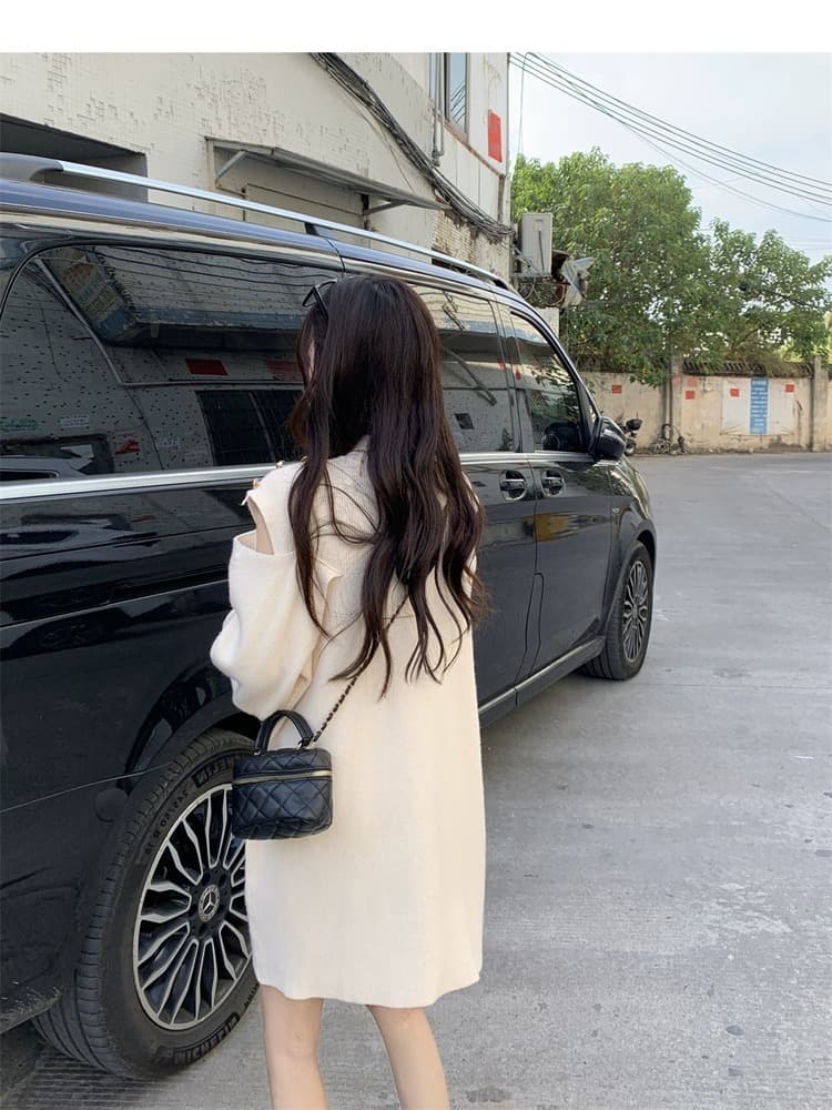 シースルーショルダーふんわりニットミニワンピース