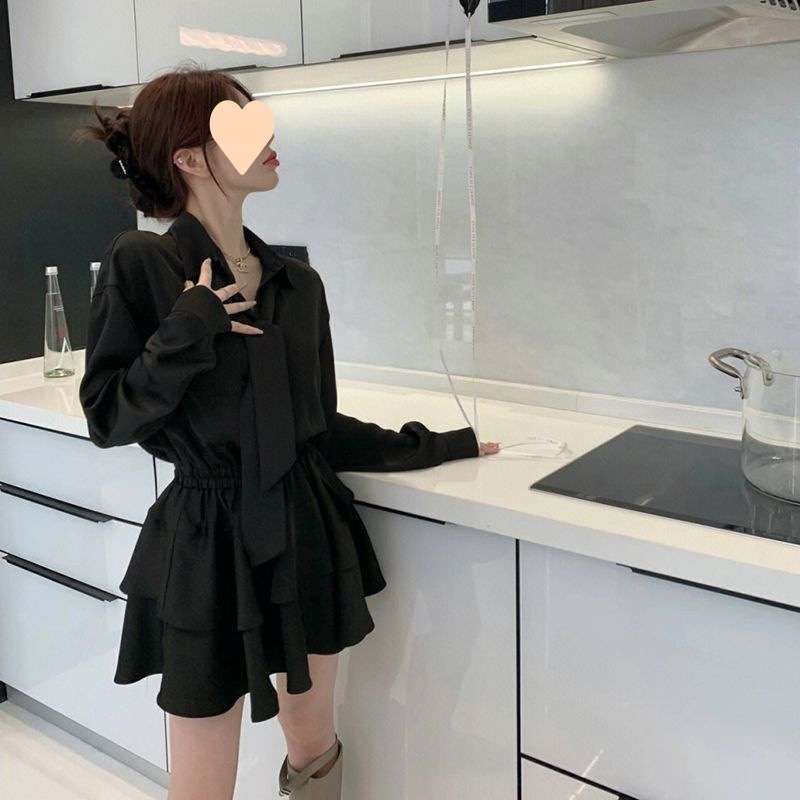 フリルデザイン シャツミニワンピース