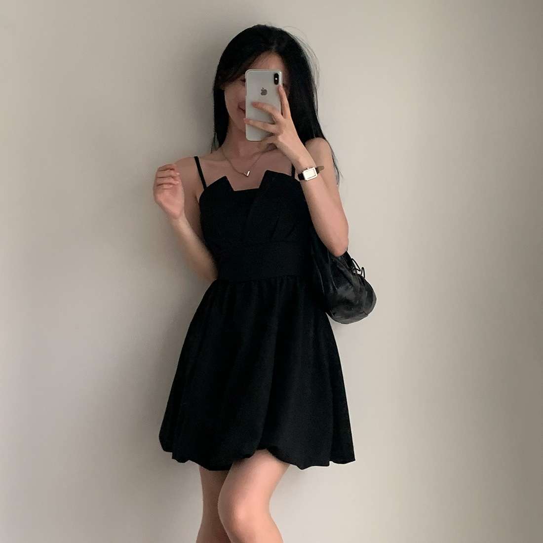 シンプルプリーツキャミミニワンピース