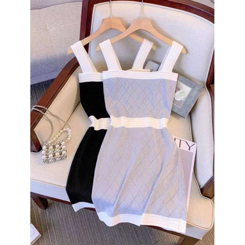 バイカラーデザイン ウエストマーク タイトミニワンピース