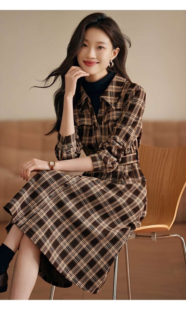 チェック柄シャツワンピース