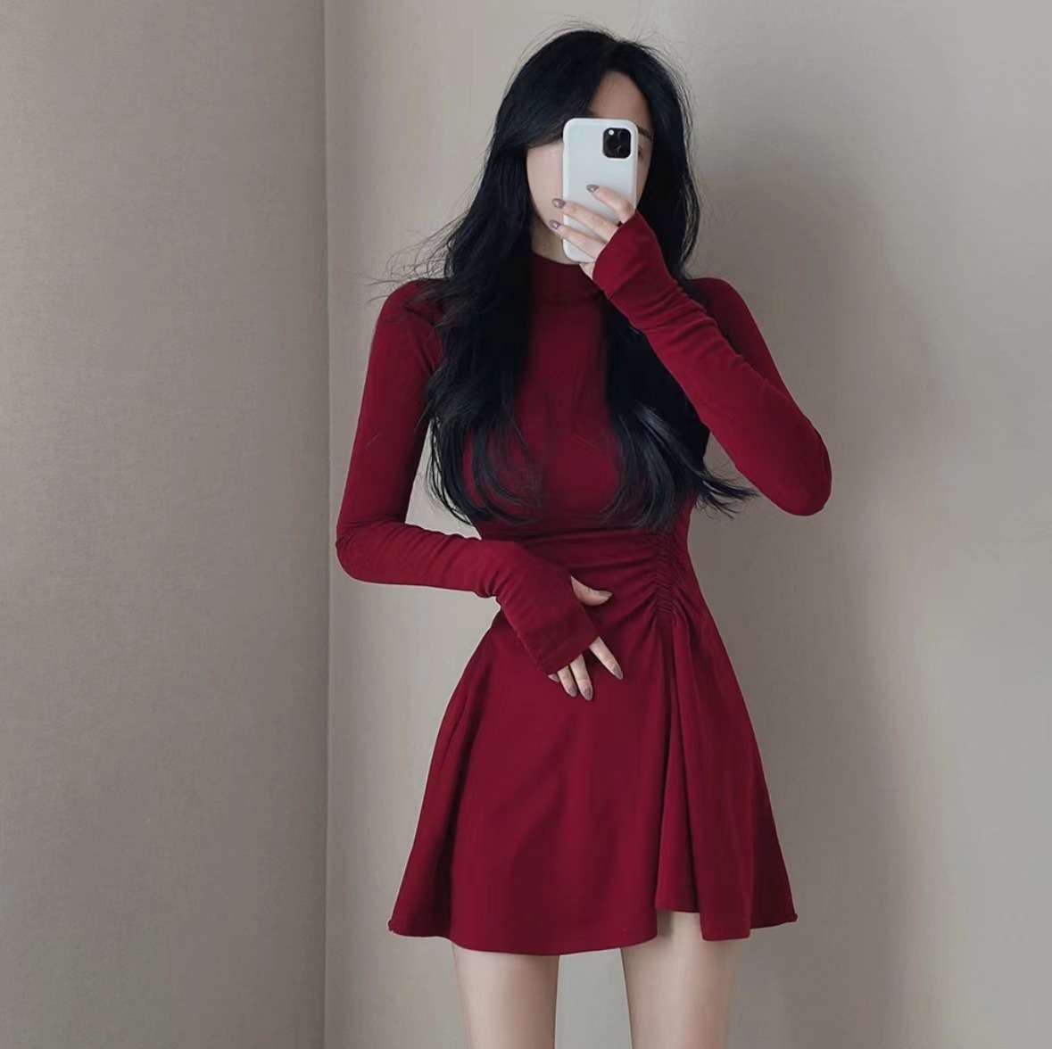 ミニワンピース シンプル無地 超ミニ丈 タイトニットワンピ 韓国風