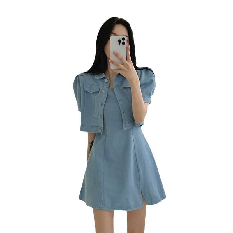 半袖デニムジャケット&フレアセットミニワンピース