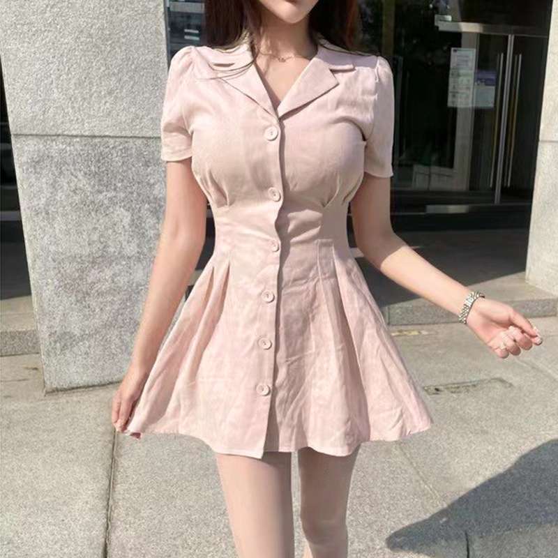 フロント釦シャーリング シャツミニワンピース