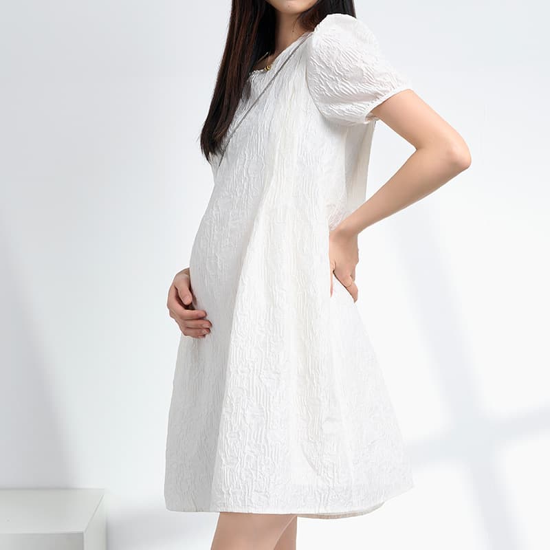 ふんわり袖 シワ加工マタニティミニワンピース