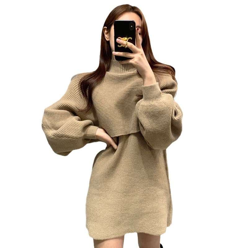 ふんわりパフスリーブ ニットミニワンピース