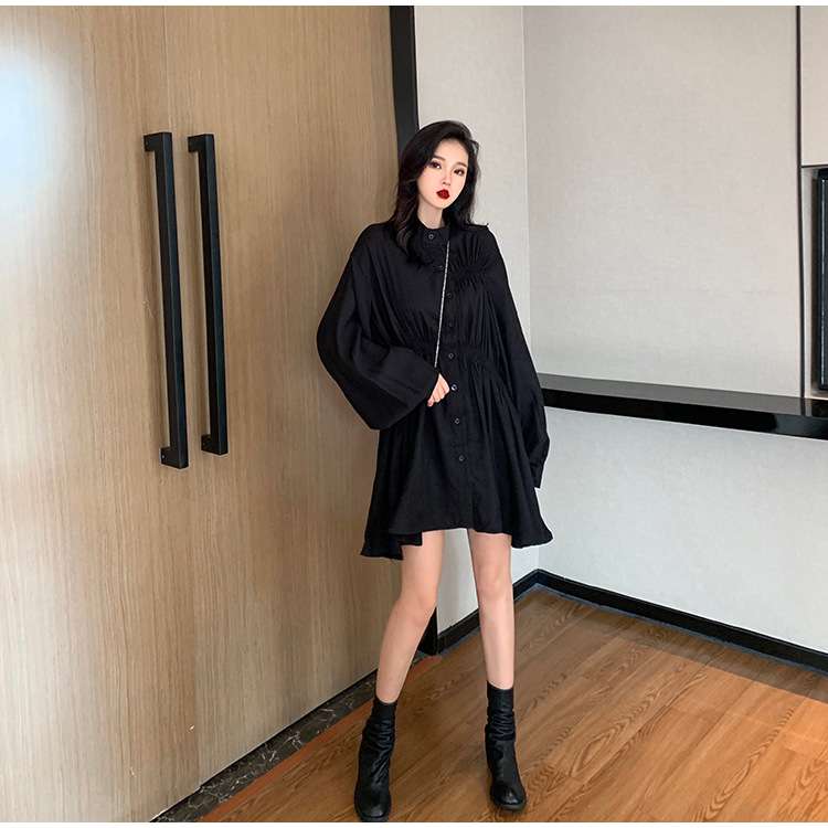 ふんわりパフスリーブ シャツミニワンピース