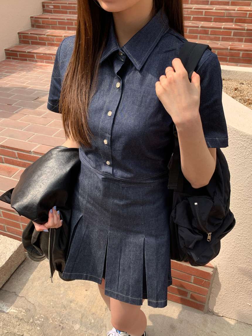 ドッキング 半袖デニムワンピース