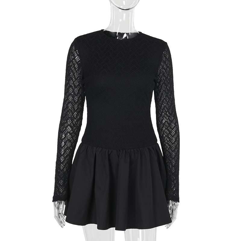 レース袖ミニフレアワンピース