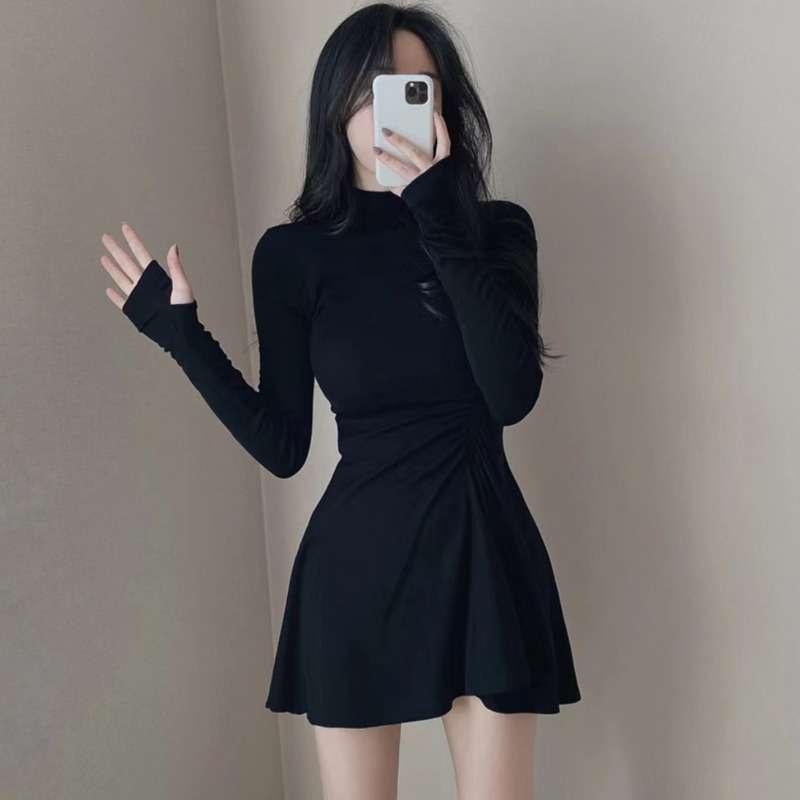 ミニワンピース シンプル無地 超ミニ丈 タイトニットワンピ 韓国風