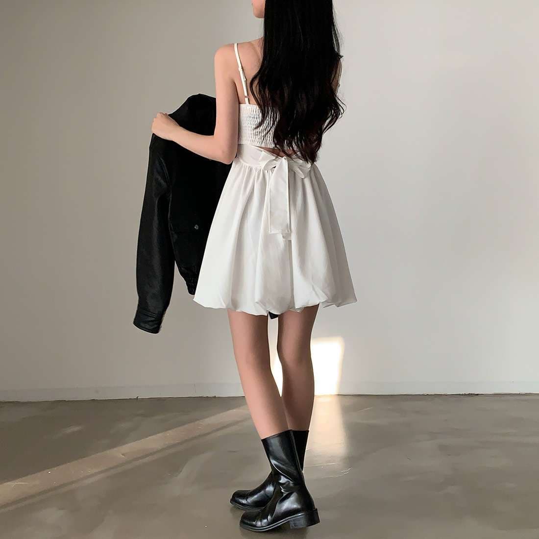 シンプルプリーツキャミミニワンピース