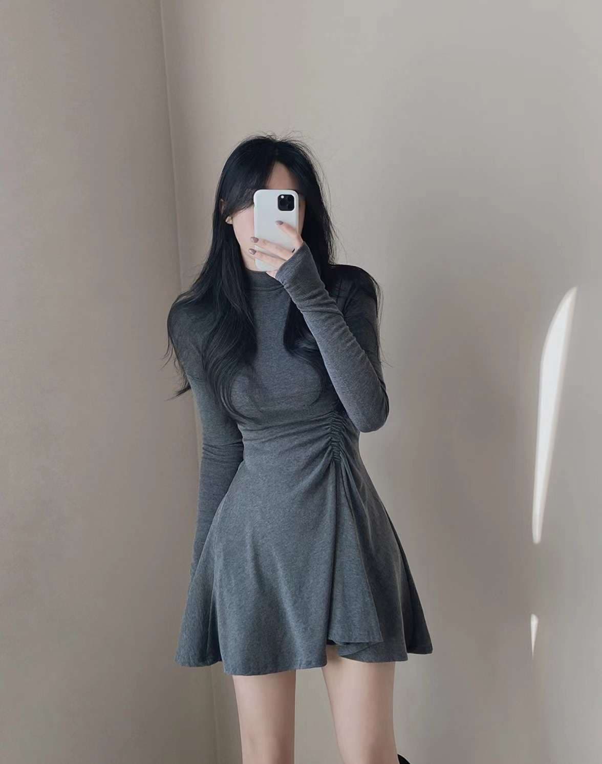 ミニワンピース シンプル無地 超ミニ丈 タイトニットワンピ 韓国風