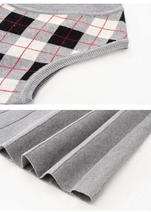 チェック柄ベスト付きシャツミニワンピース