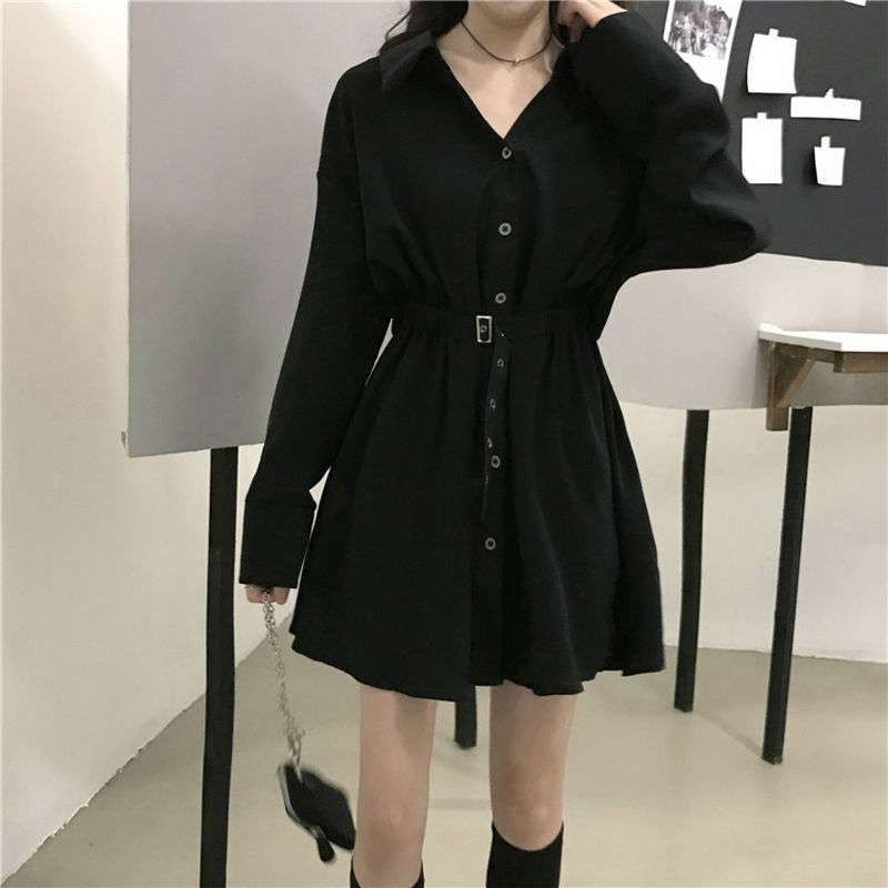 襟ボタンダウンミニワンピース