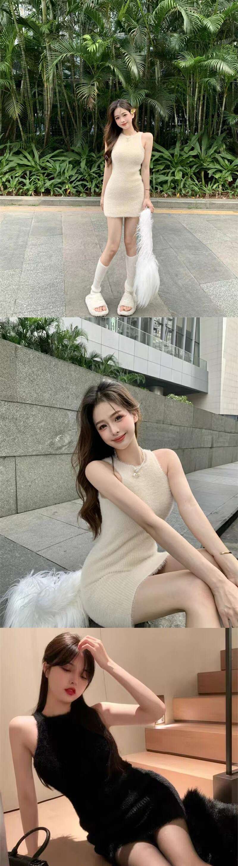 ミニワンピース シンプル美シルエット ノースリーブミニワンピース