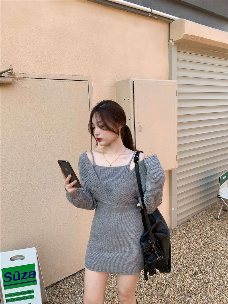 ミニワンピース オフショルダーキャミニットワンピース