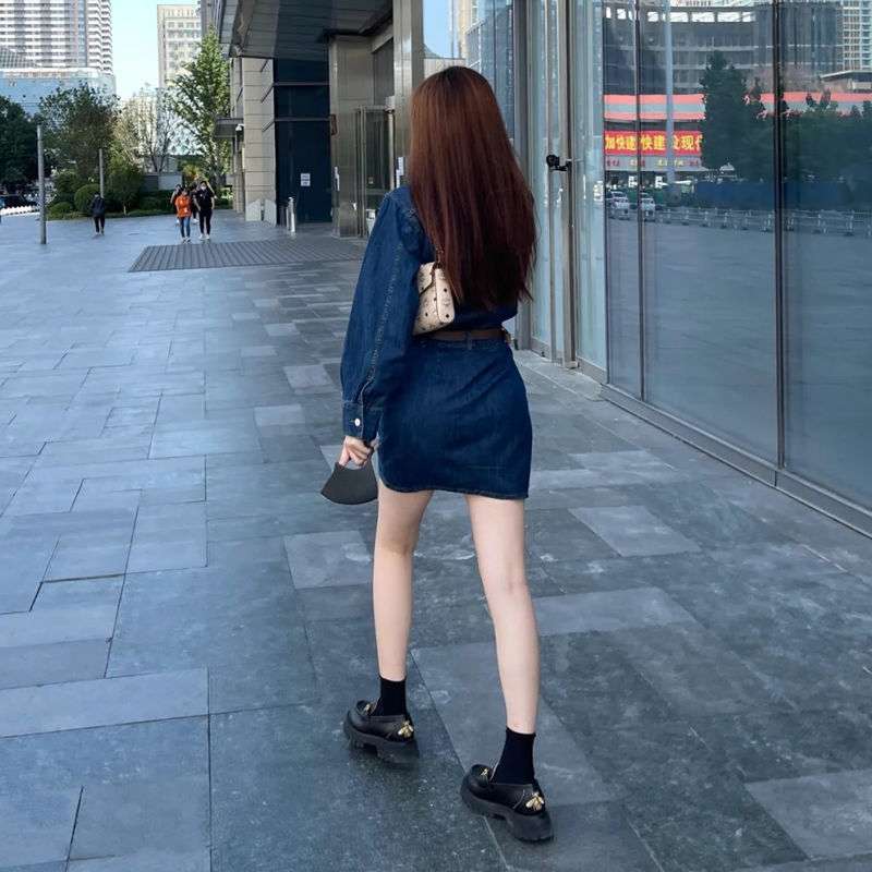 ウエストベルト付きデニムミニワンピース