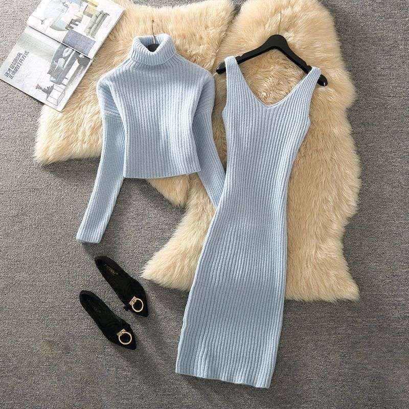 ミニワンピース タートルネック ニット セットアップ