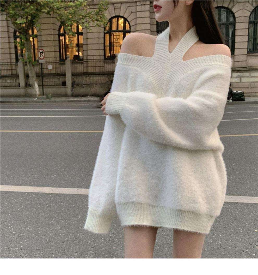 ネックオフショルダーチョーカーニットワンピ