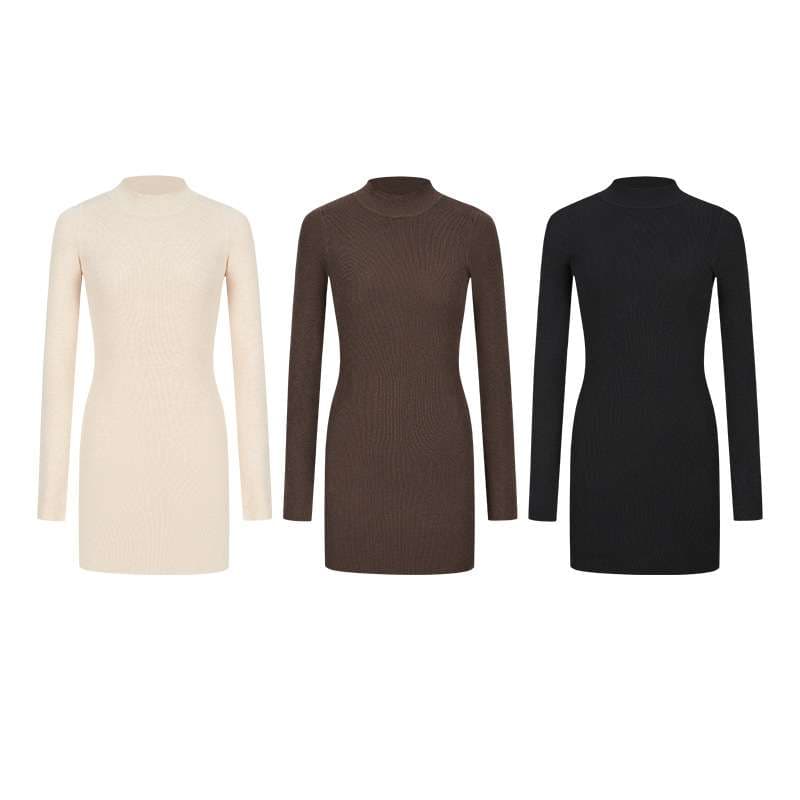 シンプルリブニットタイトミニワンピース