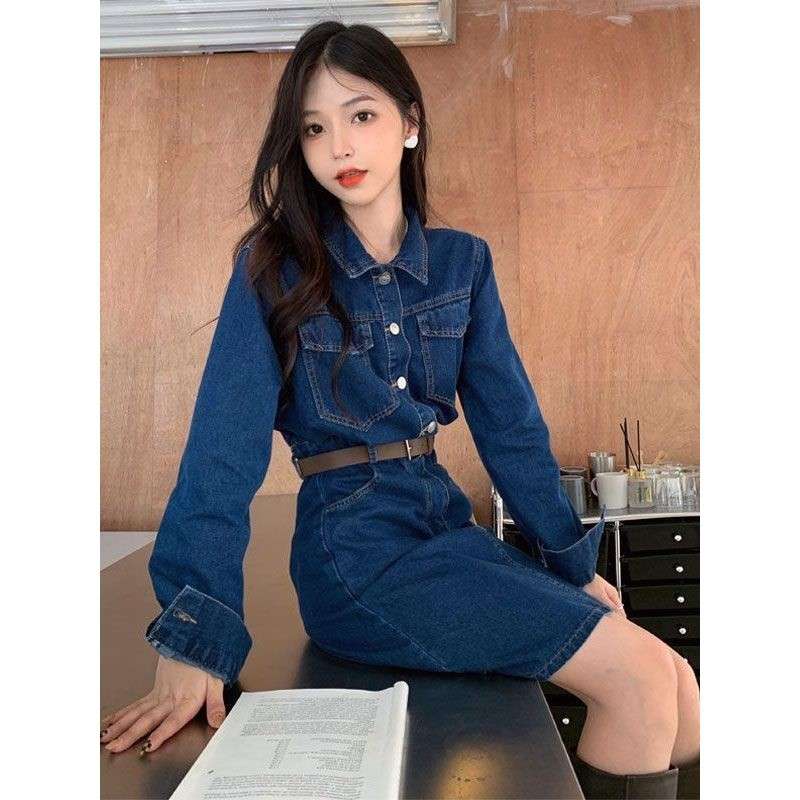 ミニワンピース デニム 長袖 タイトベルト付き👗