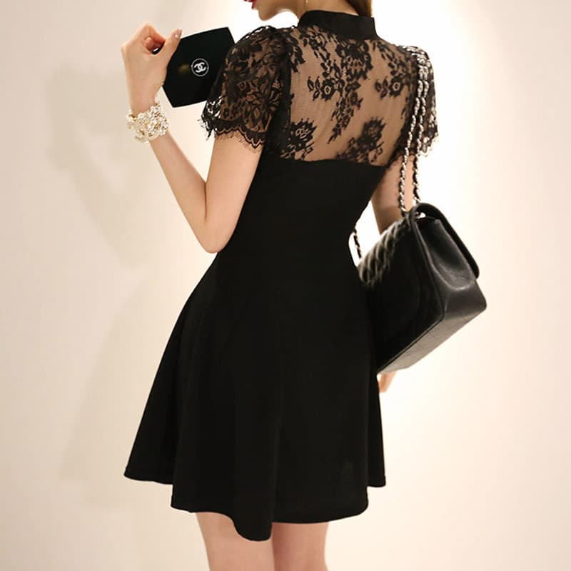 ミニワンピース チャイナ襟レースフリルミニワンピ