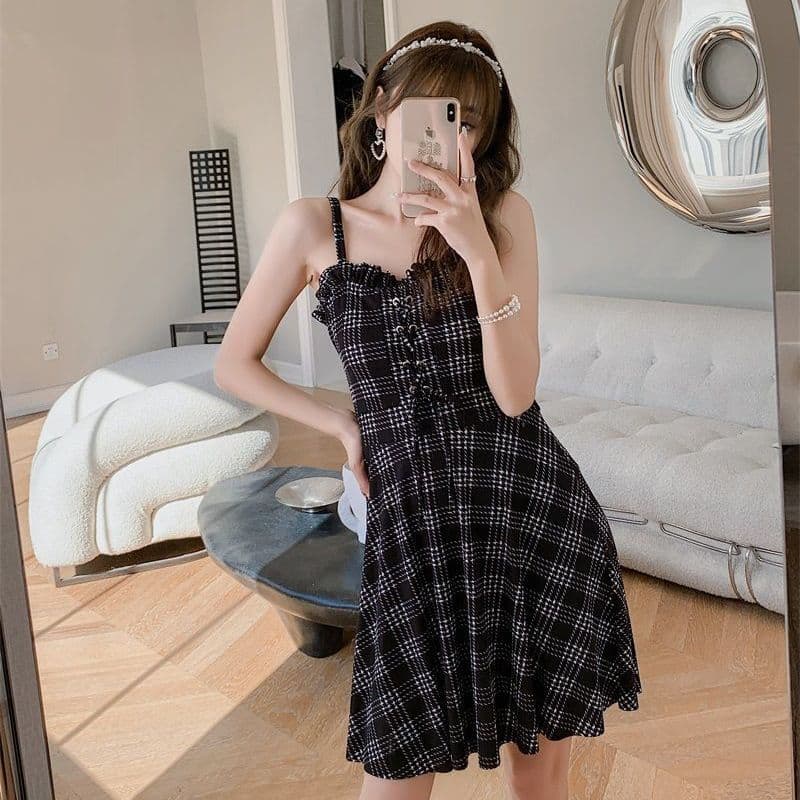 ミニワンピース レースチュール重ねミニキャミワンピース