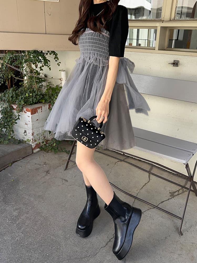 ミニワンピース ふんわりチュール セットミニワンピース