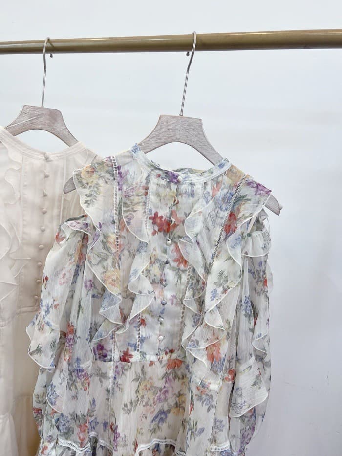 ミニワンピース シフォン重ねフリルミニワンピース